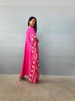 Mala Handworks  Luna Hand Screen Printed Kaftan in Fuchsia