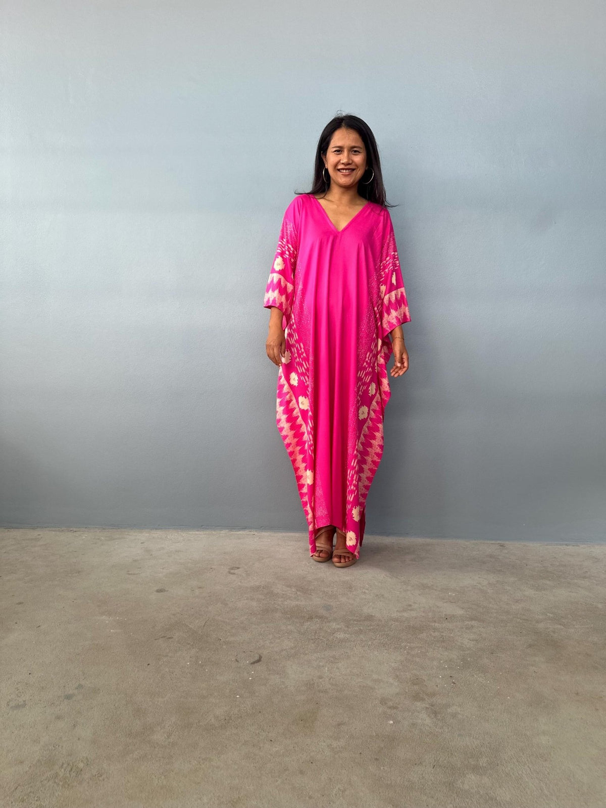 Mala Handworks  Luna Hand Screen Printed Kaftan in Fuchsia