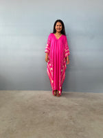 Mala Handworks  Luna Hand Screen Printed Kaftan in Fuchsia
