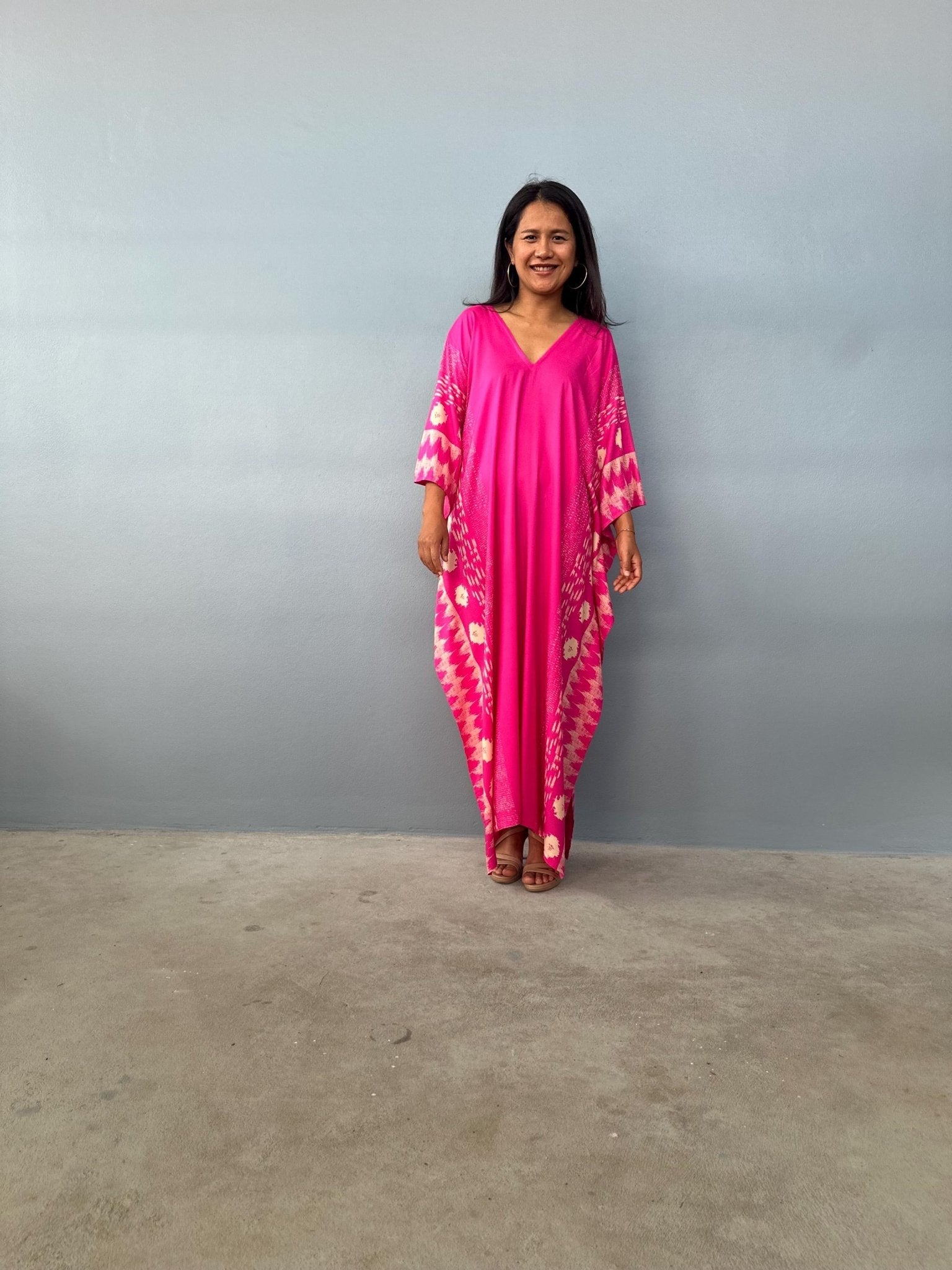 Mala Handworks  Luna Hand Screen Printed Kaftan in Fuchsia