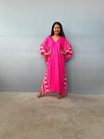 Mala Handworks  Luna Hand Screen Printed Kaftan in Fuchsia