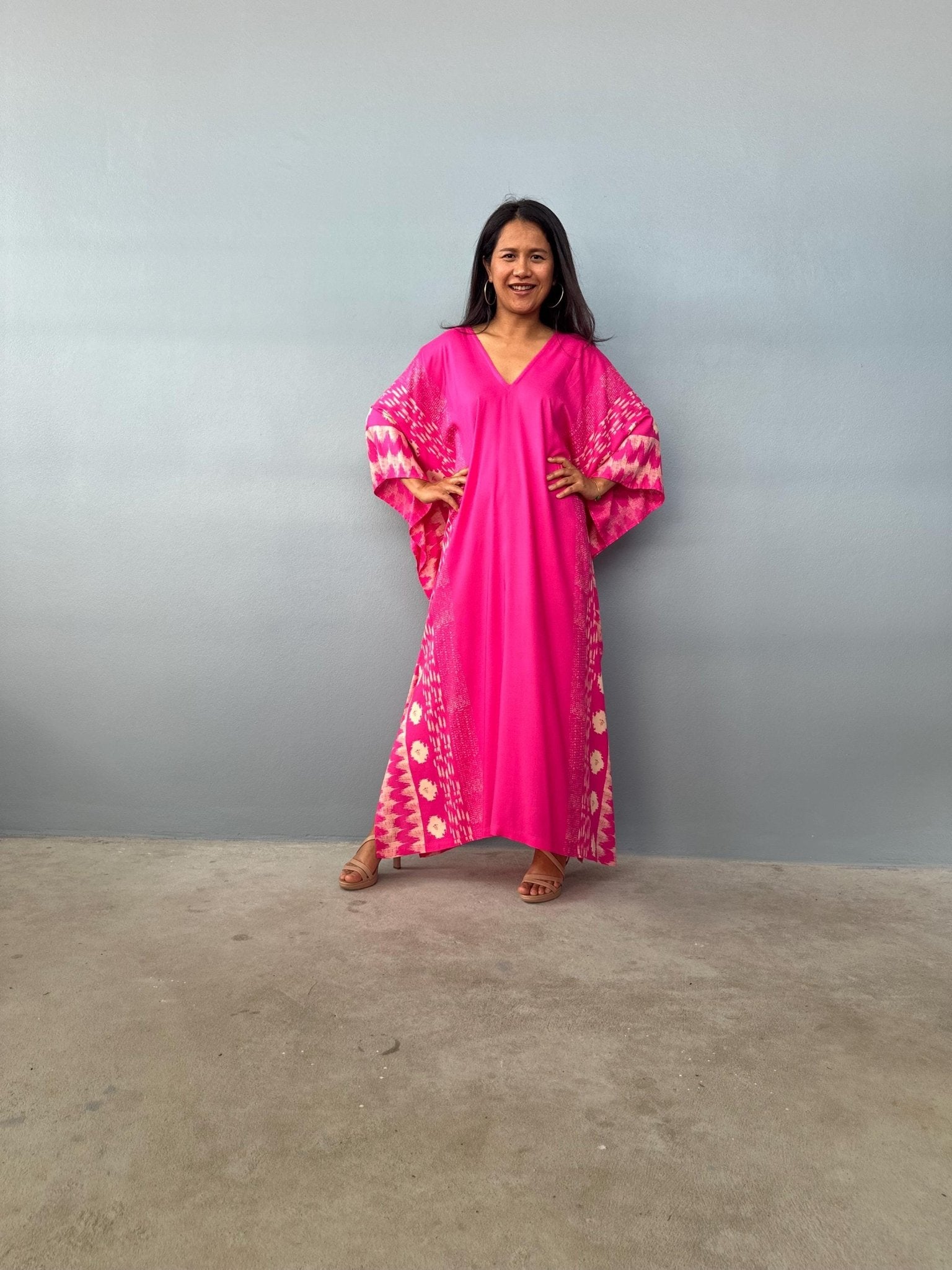 Mala Handworks  Luna Hand Screen Printed Kaftan in Fuchsia
