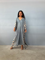 Luna Hand Screen Printed Kaftan in Gray - Mala Handworks