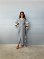 Luna Hand Screen Printed Kaftan in Gray - Mala Handworks