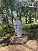 Luna Hand Screen Printed Kaftan in Gray - Mala Handworks