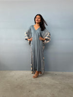 Luna Hand Screen Printed Kaftan in Gray - Mala Handworks