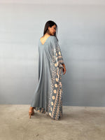 Luna Hand Screen Printed Kaftan in Gray - Mala Handworks