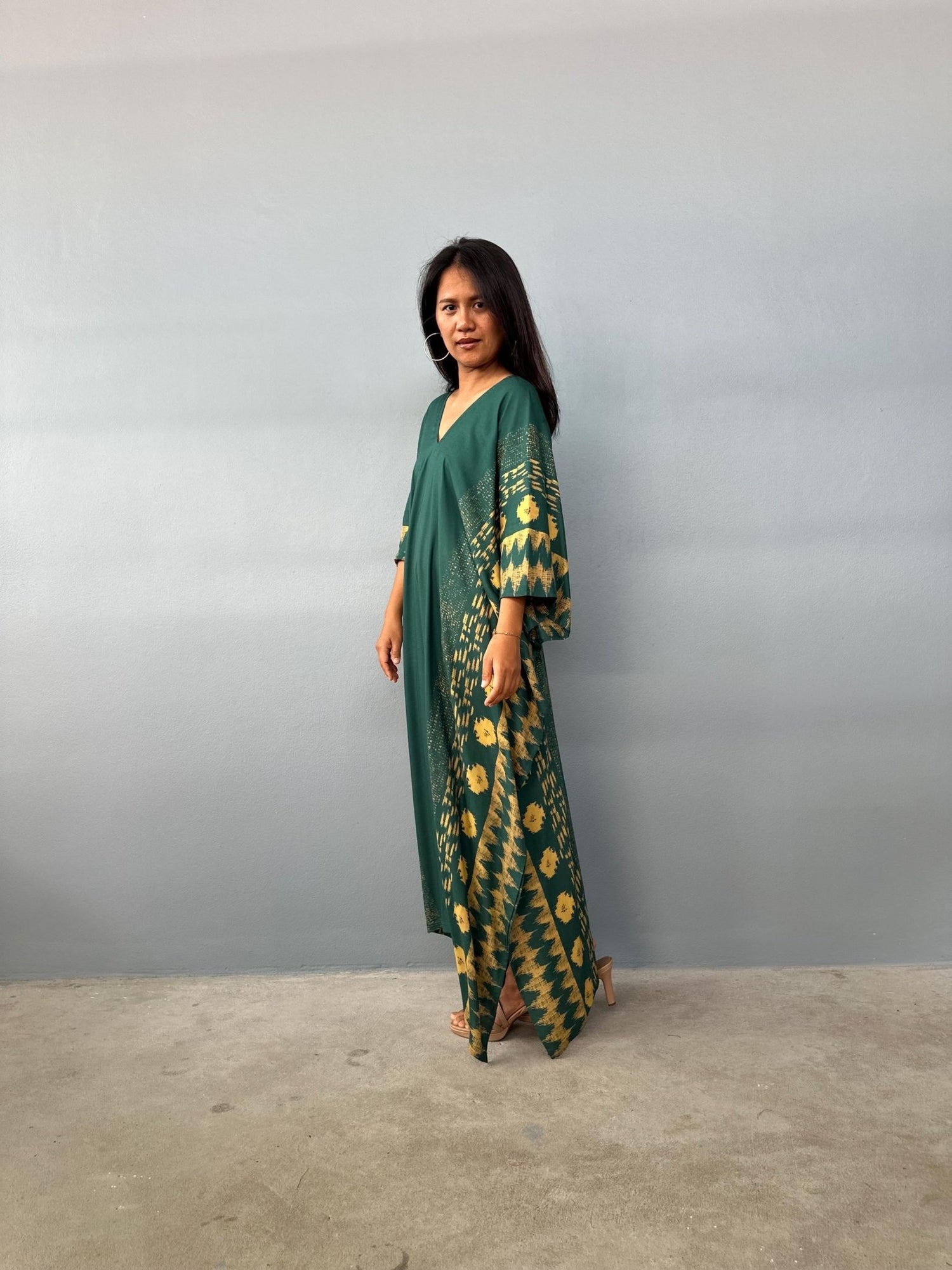 Mala Handworks  Luna Hand Screen Printed Kaftan in Green