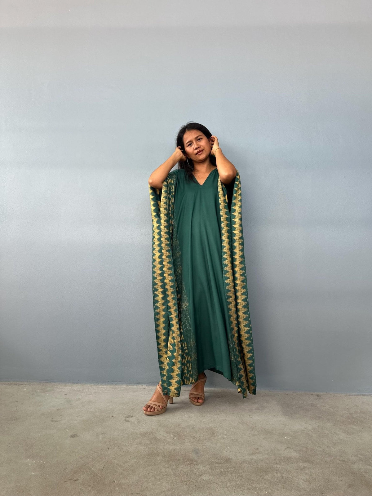 Mala Handworks  Luna Hand Screen Printed Kaftan in Green