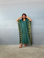 Mala Handworks  Luna Hand Screen Printed Kaftan in Green