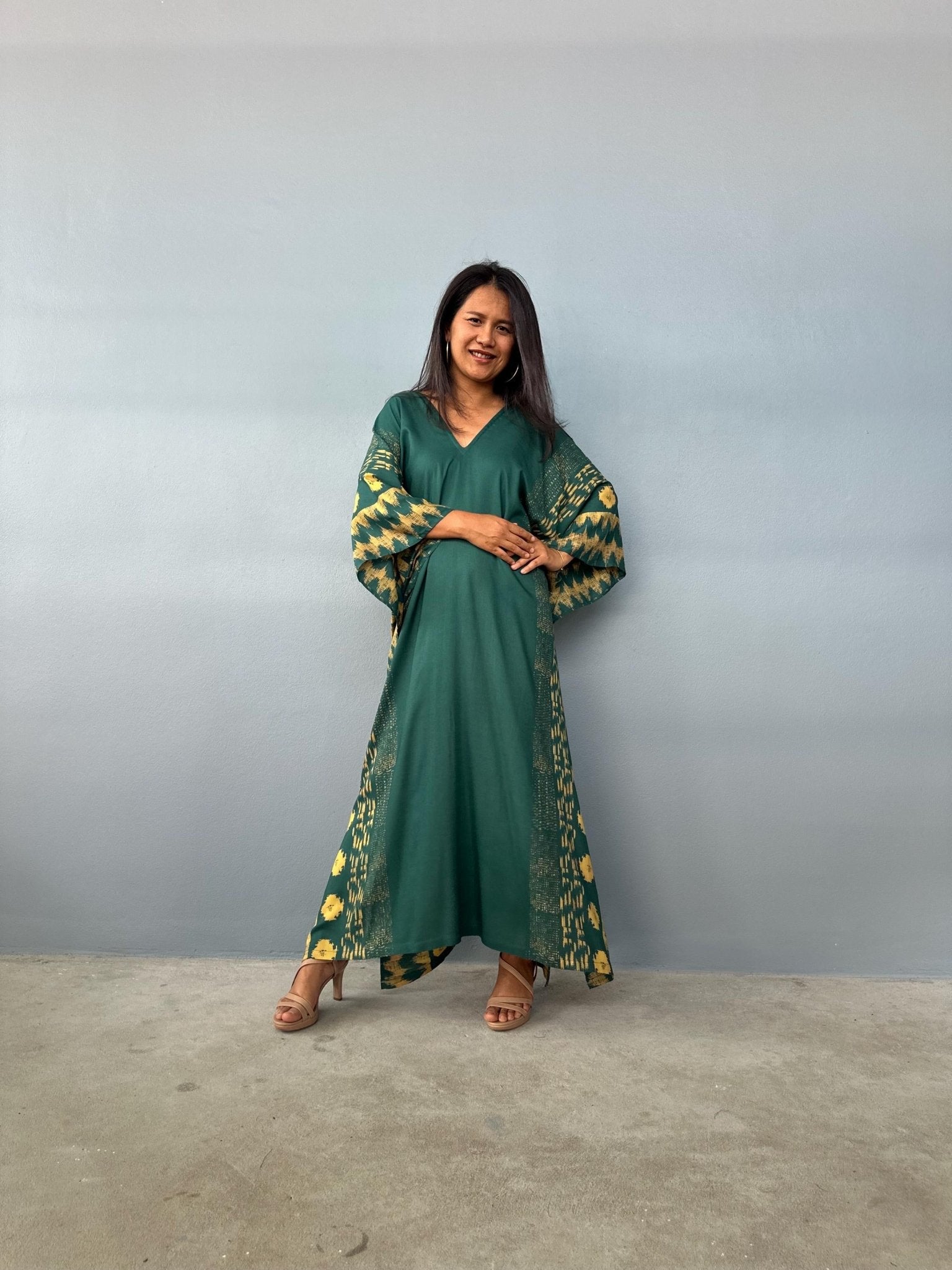 Mala Handworks  Luna Hand Screen Printed Kaftan in Green