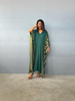 Mala Handworks  Luna Hand Screen Printed Kaftan in Green