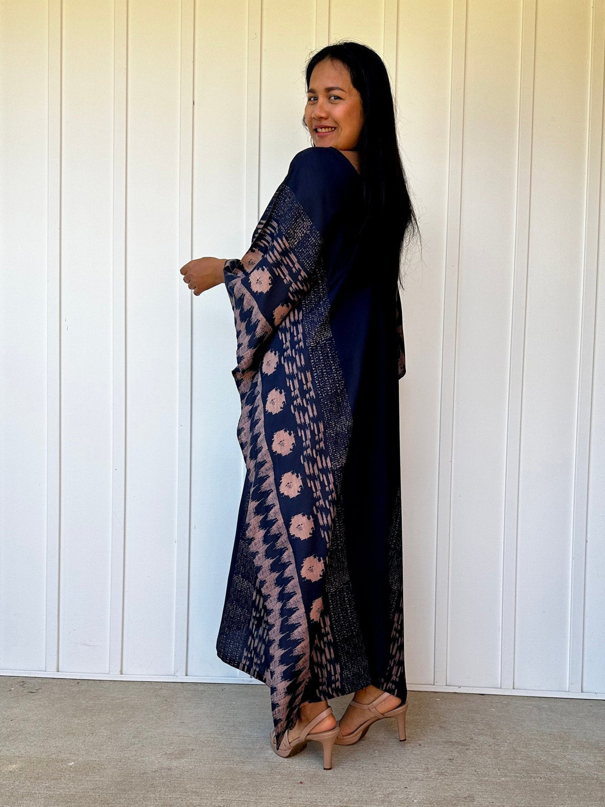 Mala Handworks  Luna Hand Screen Printed Kaftan in Navy