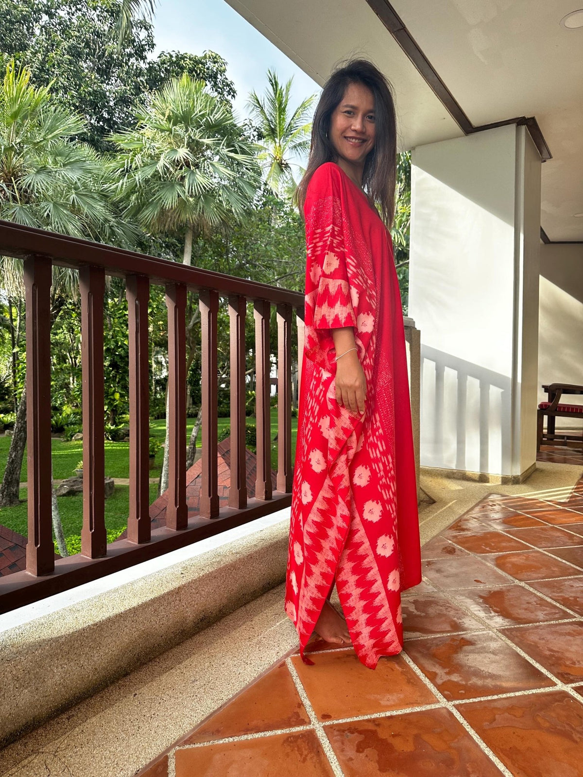 Mala Handworks  Luna Hand Screen Printed Kaftan in Red