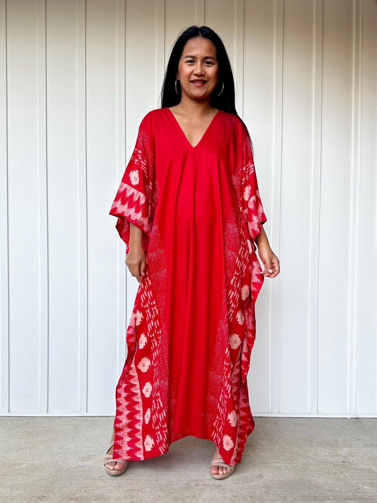 Mala Handworks  Luna Hand Screen Printed Kaftan in Red