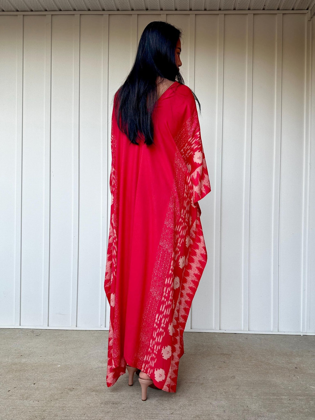 Mala Handworks  Luna Hand Screen Printed Kaftan in Red