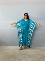 Mala Handworks  Luna Hand Screen Printed Kaftan in Teal