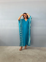 Mala Handworks  Luna Hand Screen Printed Kaftan in Teal