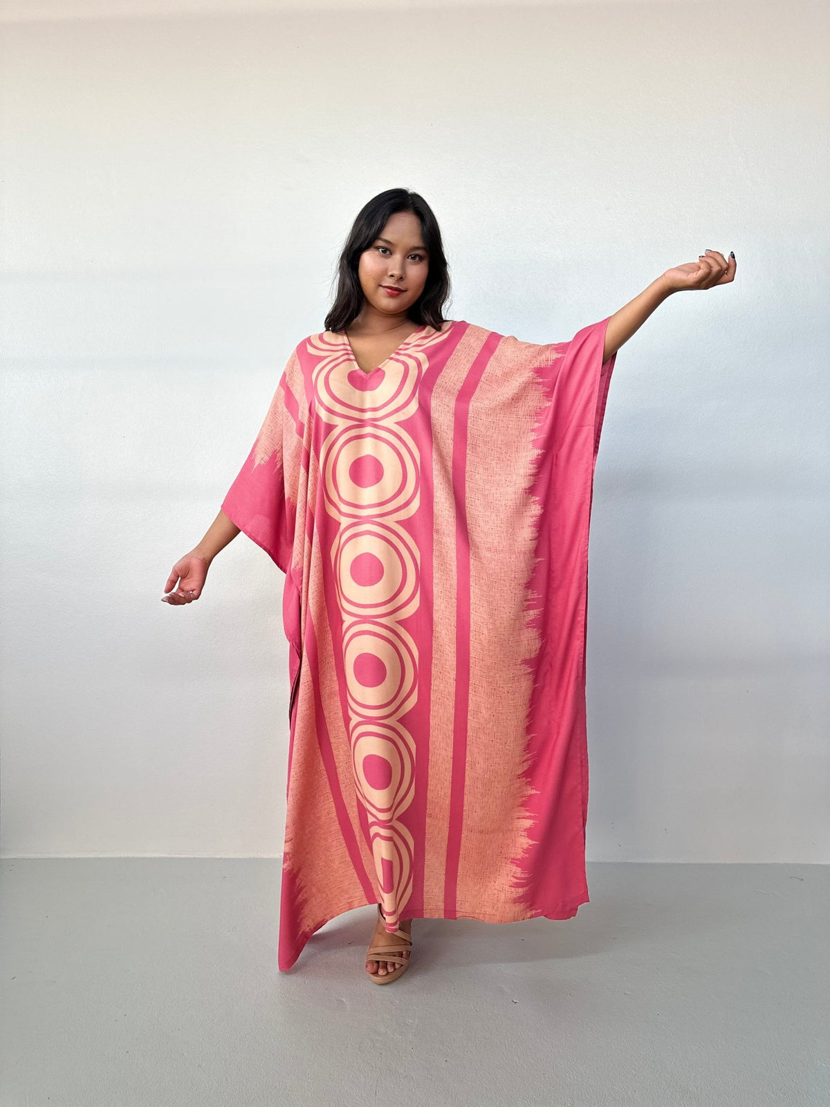 MALA handworks Luna Handmade Kaftan in Pink Echoeye Pattern