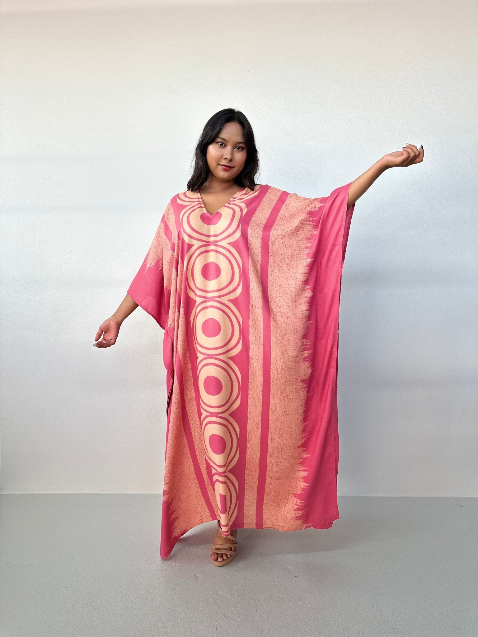 MALA handworks Luna Handmade Kaftan in Pink Echoeye Pattern