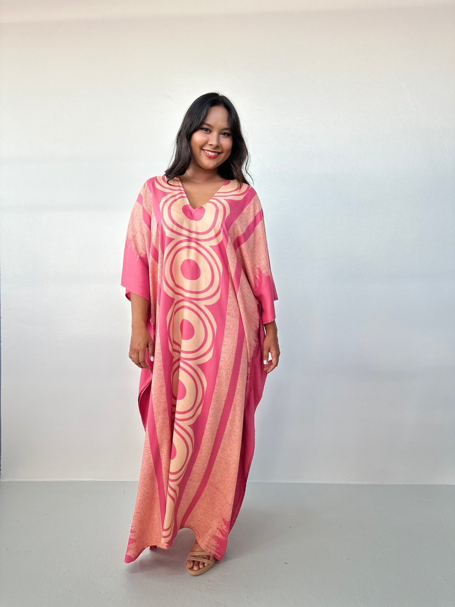 MALA handworks Luna Handmade Kaftan in Pink Echoeye Pattern