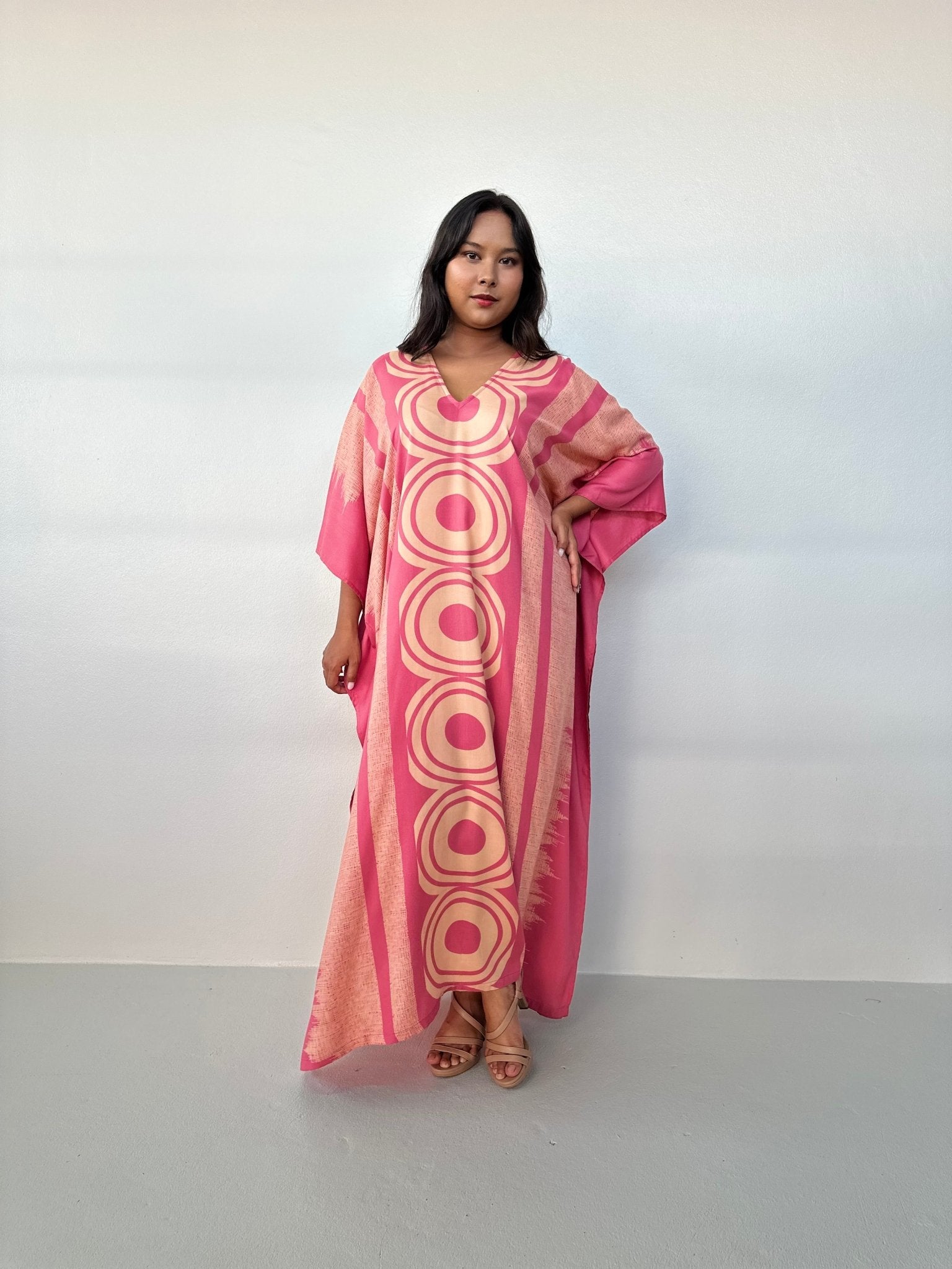 MALA handworks Luna Handmade Kaftan in Pink Echoeye Pattern