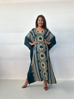 MALA handworks Luna Handmade Kaftan in Teal Echoeye Pattern