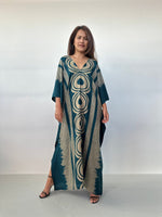 MALA handworks Luna Handmade Kaftan in Teal Echoeye Pattern