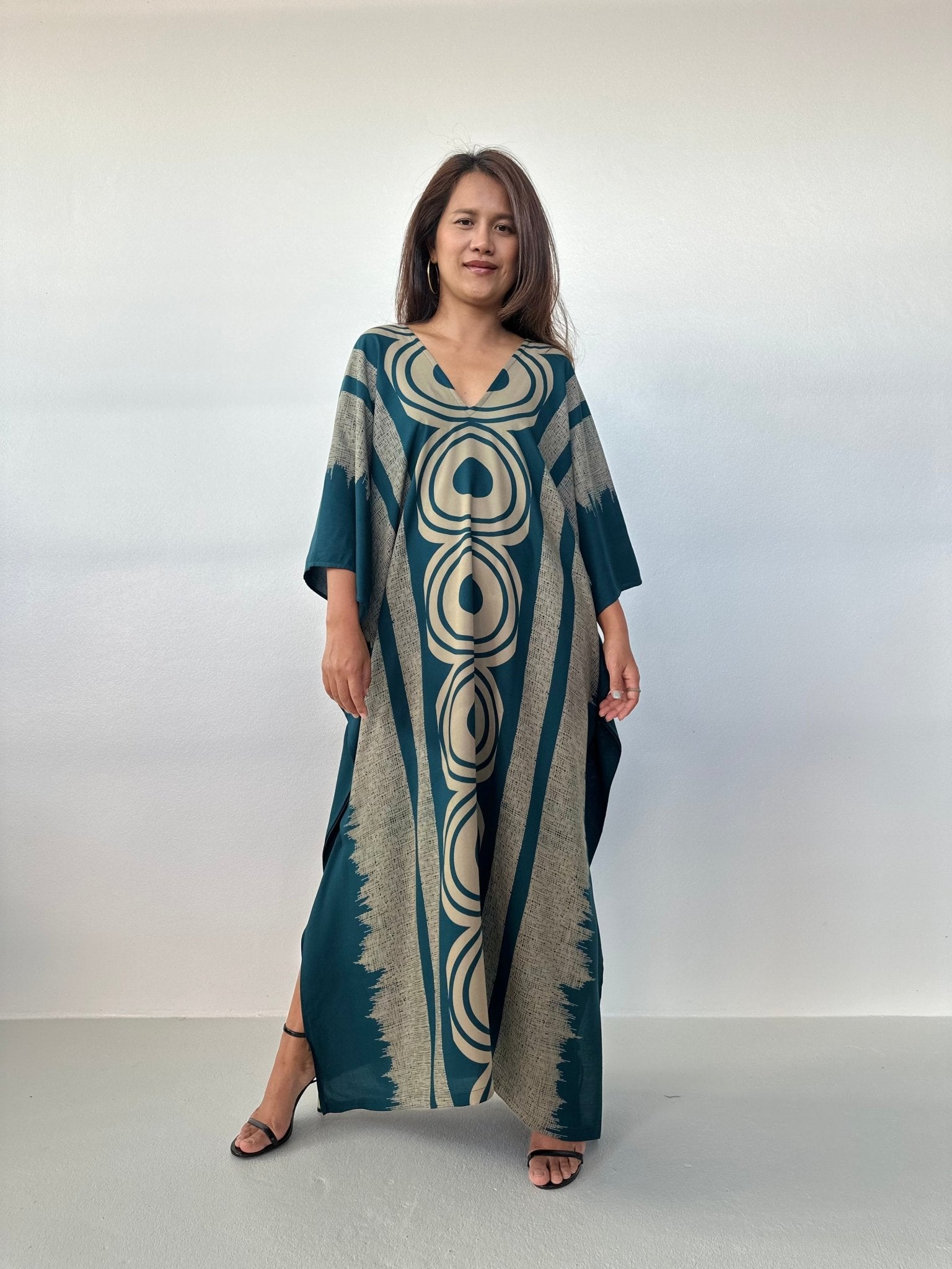MALA handworks Luna Handmade Kaftan in Teal Echoeye Pattern