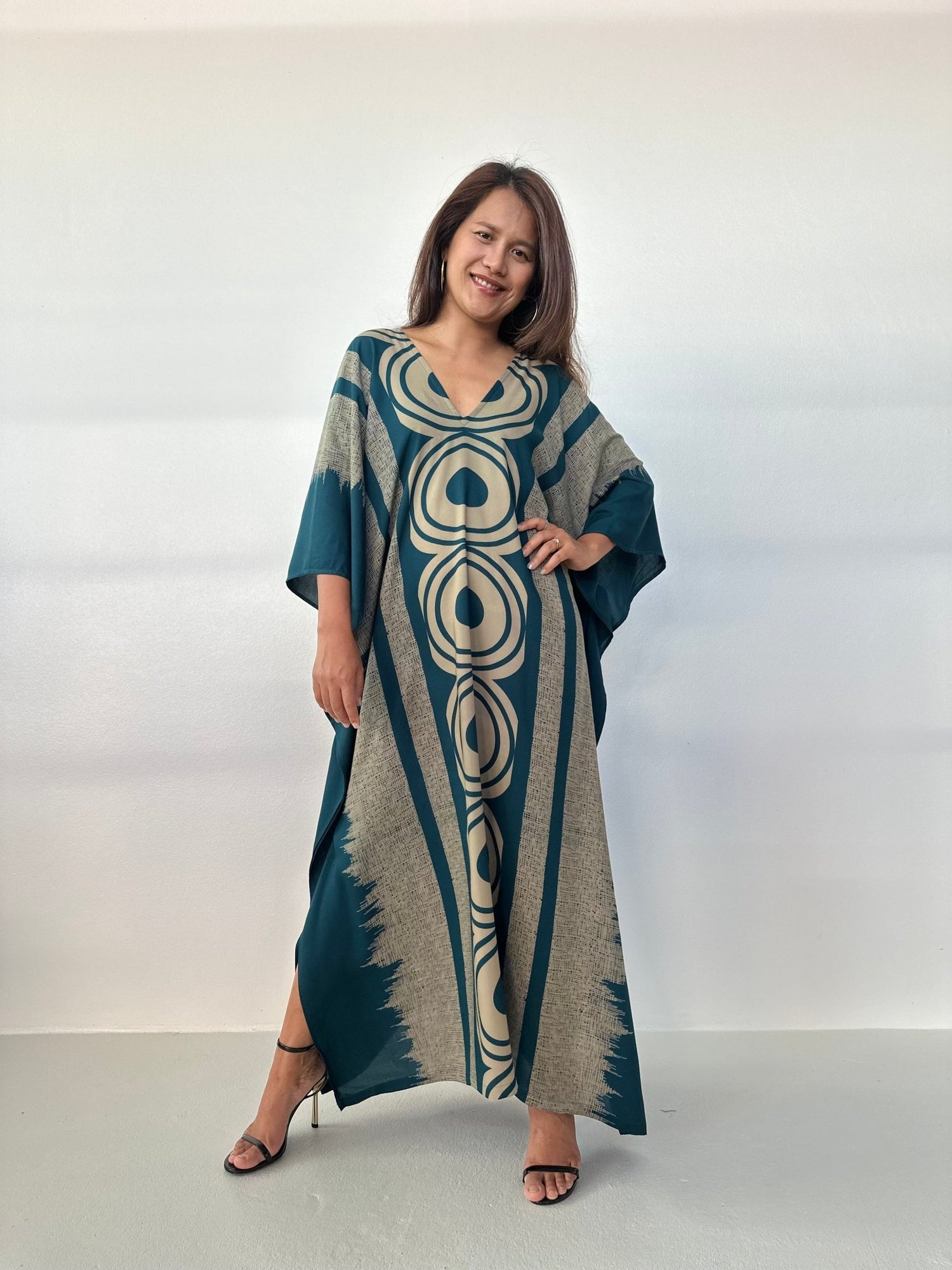 MALA handworks Luna Handmade Kaftan in Teal Echoeye Pattern