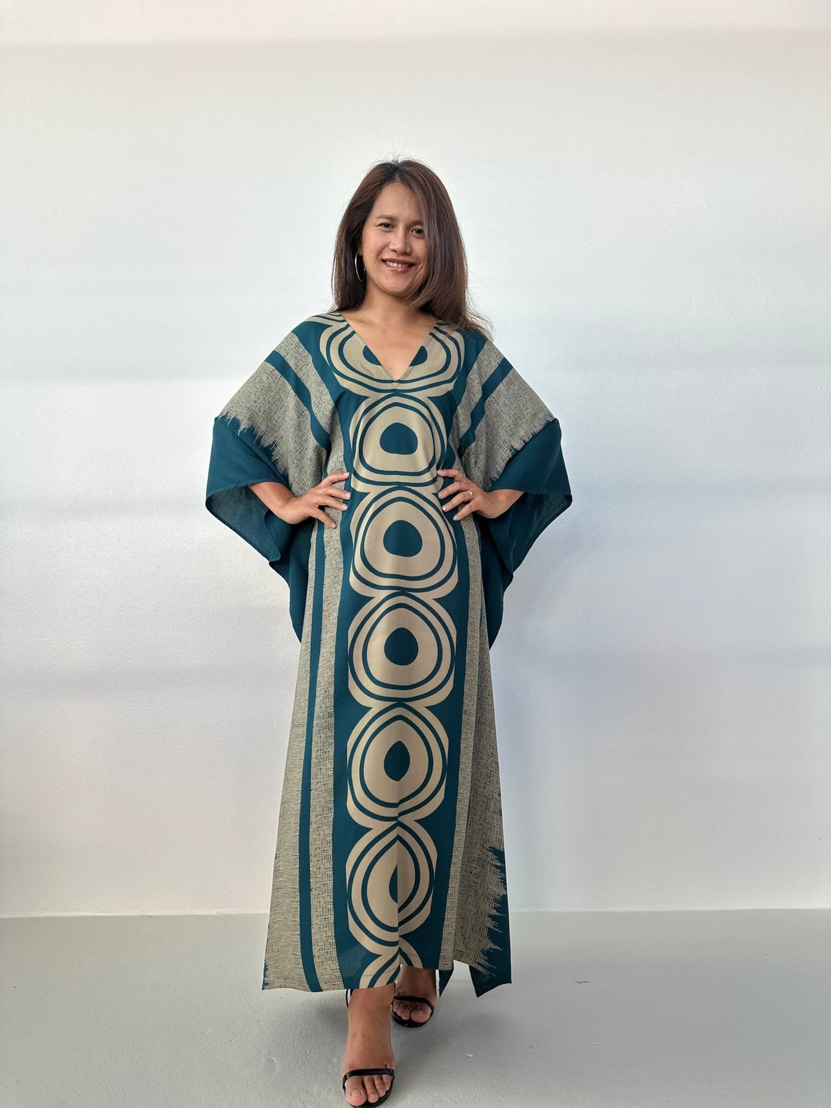 MALA handworks Luna Handmade Kaftan in Teal Echoeye Pattern