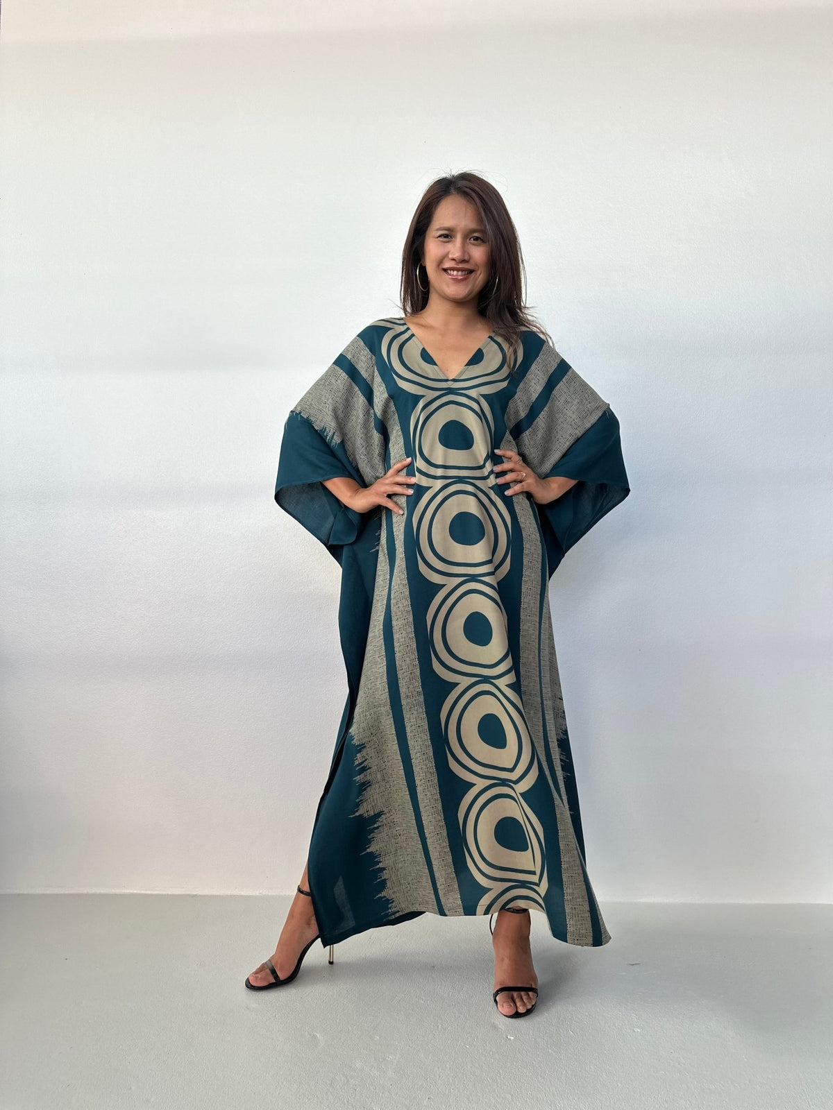 MALA handworks Luna Handmade Kaftan in Teal Echoeye Pattern