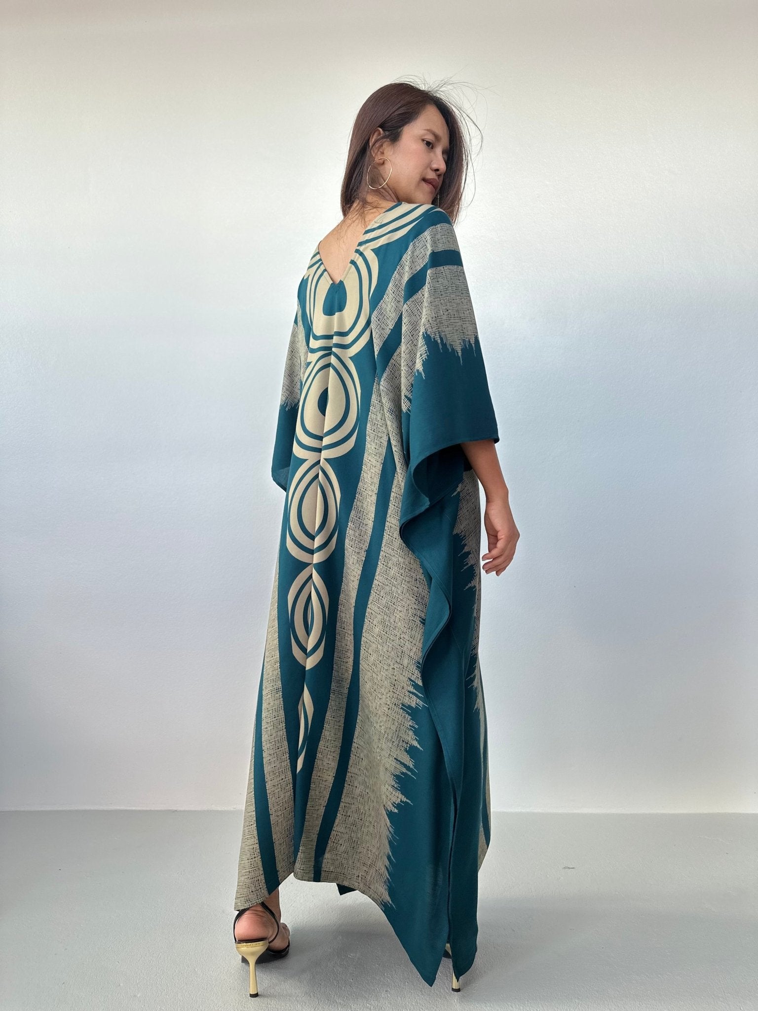 MALA handworks Luna Handmade Kaftan in Teal Echoeye Pattern
