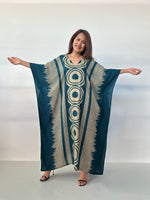 MALA handworks Luna Handmade Kaftan in Teal Echoeye Pattern