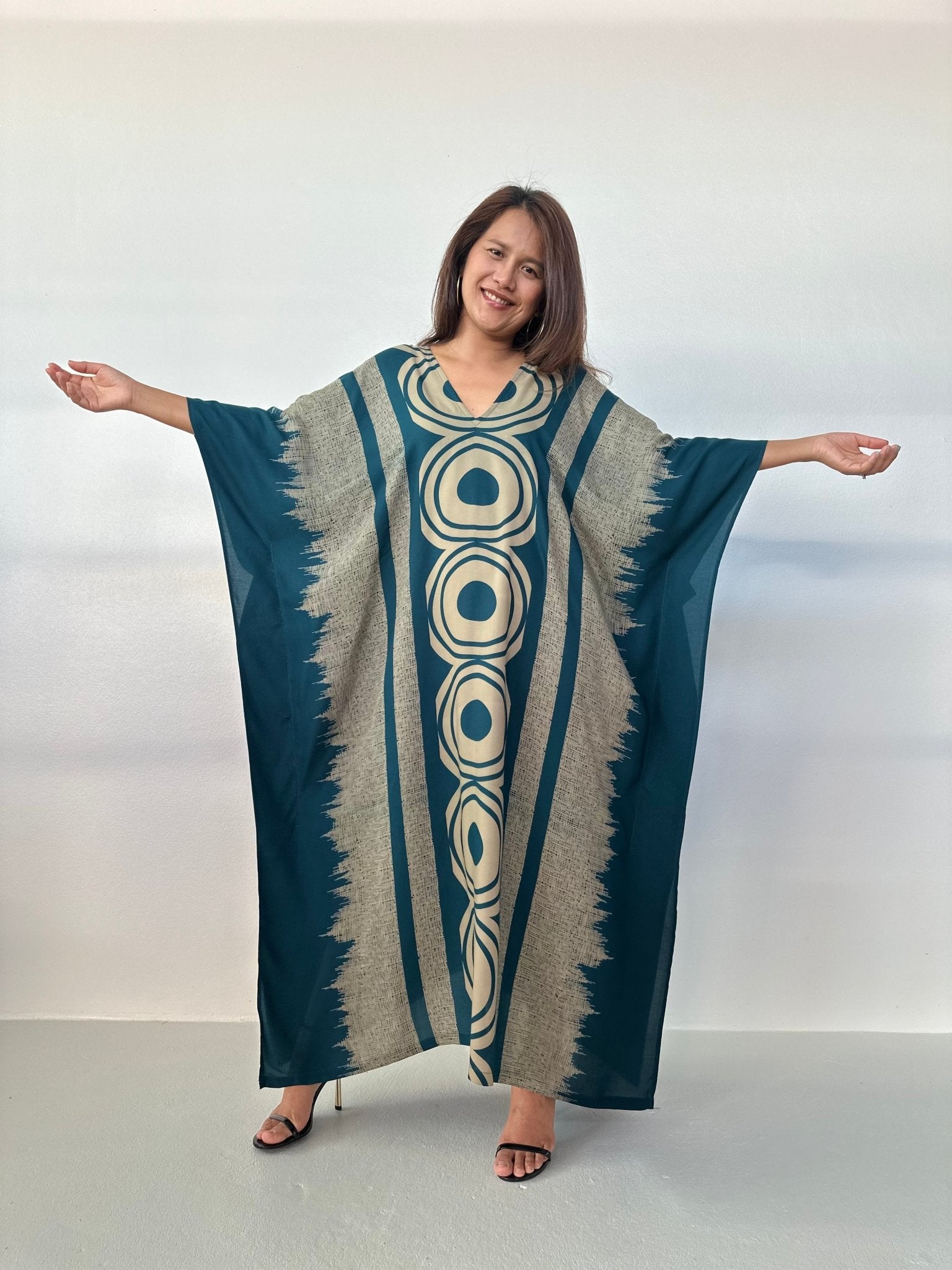 MALA handworks Luna Handmade Kaftan in Teal Echoeye Pattern