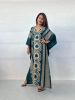 MALA handworks Luna Handmade Kaftan in Teal Echoeye Pattern
