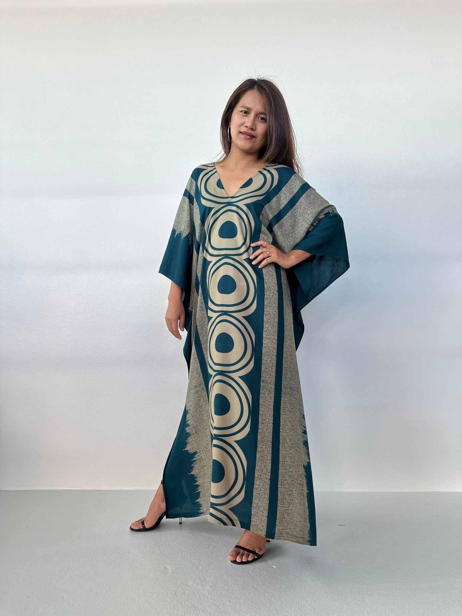 MALA handworks Luna Handmade Kaftan in Teal Echoeye Pattern