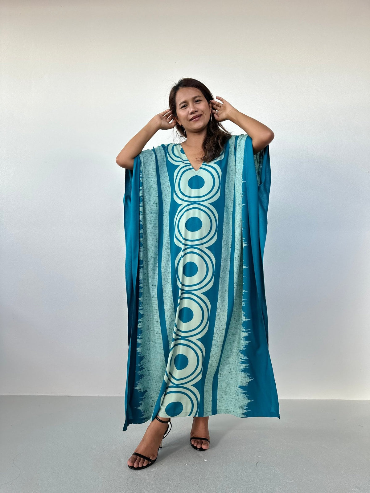 MALA handworks Luna Handmade Kaftan in Turquoise Echoeye Pattern