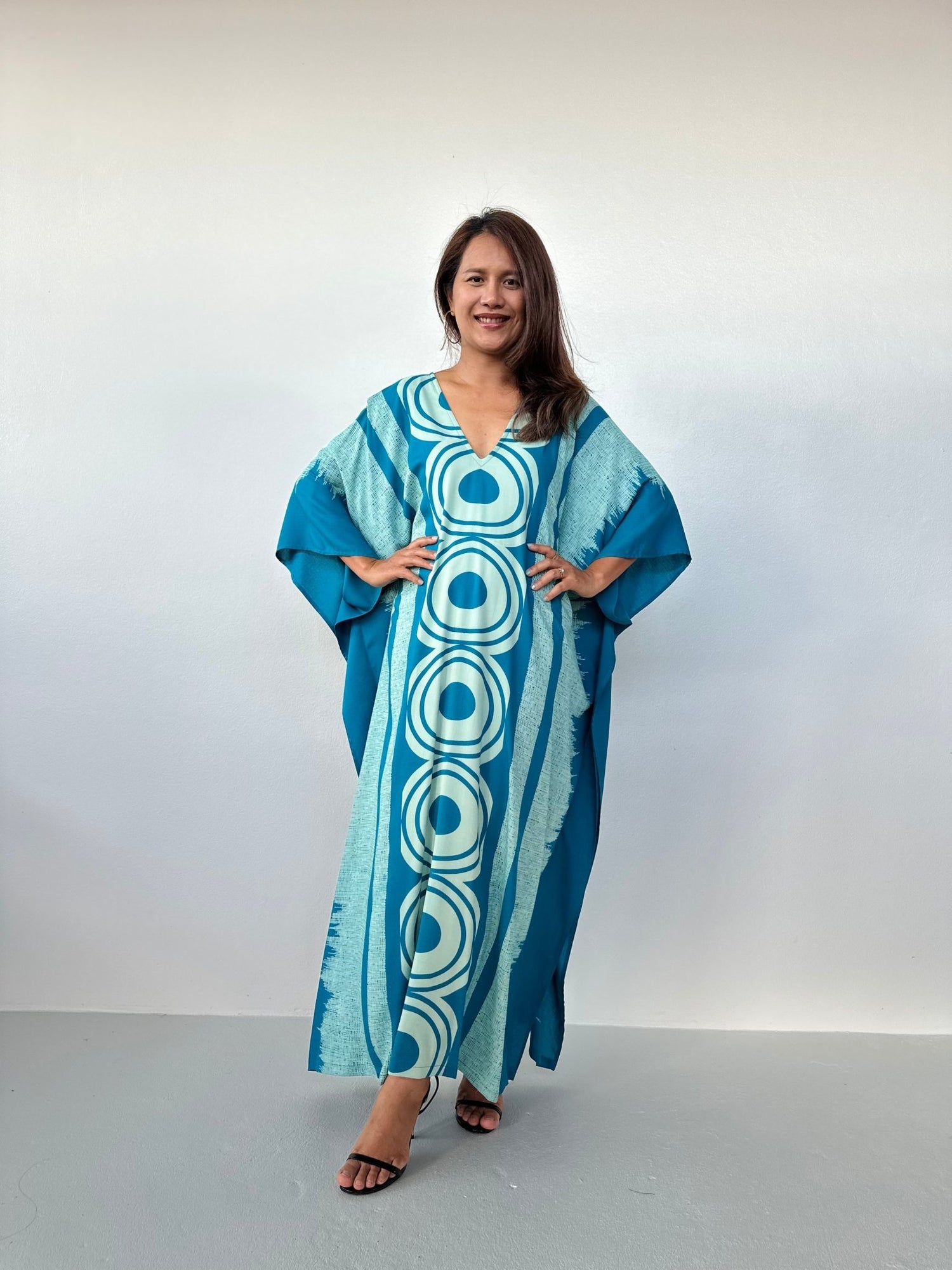 MALA handworks Luna Handmade Kaftan in Turquoise Echoeye Pattern