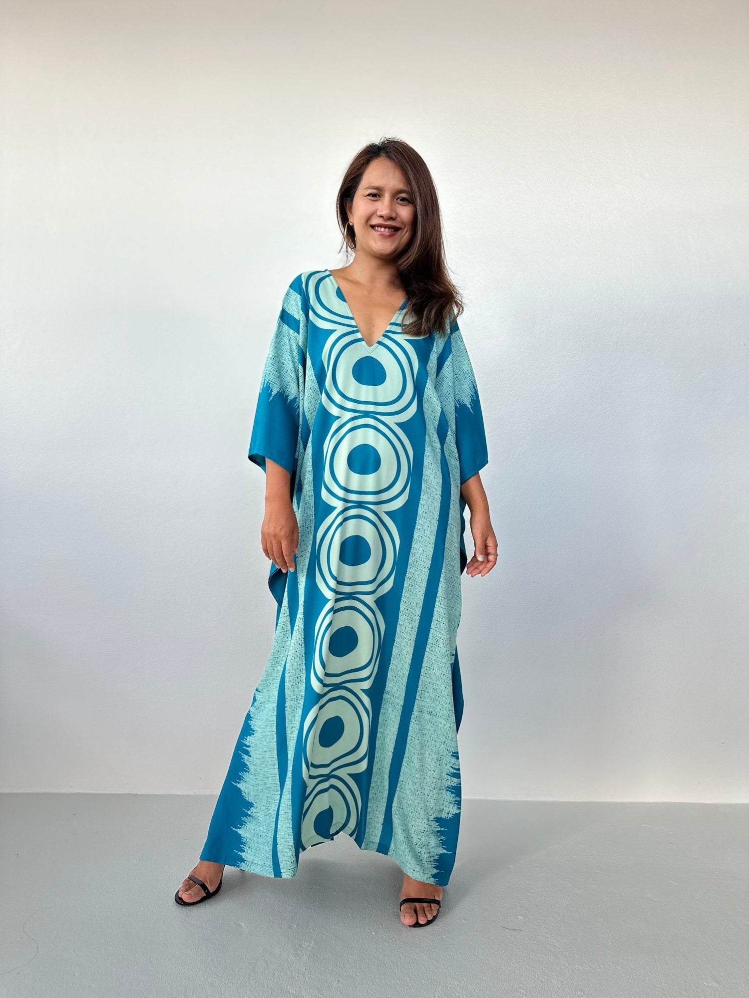 MALA handworks Luna Handmade Kaftan in Turquoise Echoeye Pattern