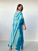 MALA handworks Luna Handmade Kaftan in Turquoise Echoeye Pattern