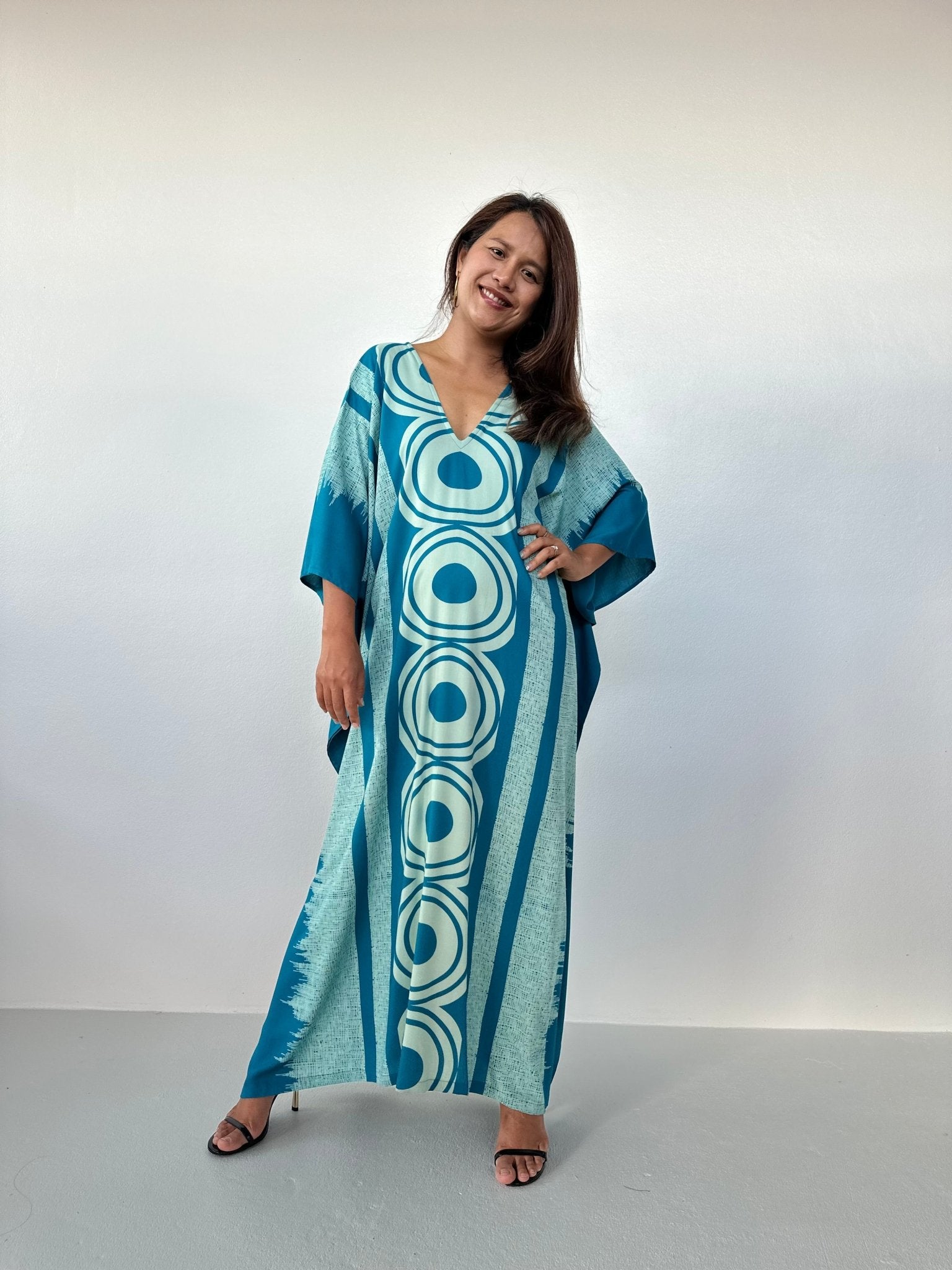 MALA handworks Luna Handmade Kaftan in Turquoise Echoeye Pattern