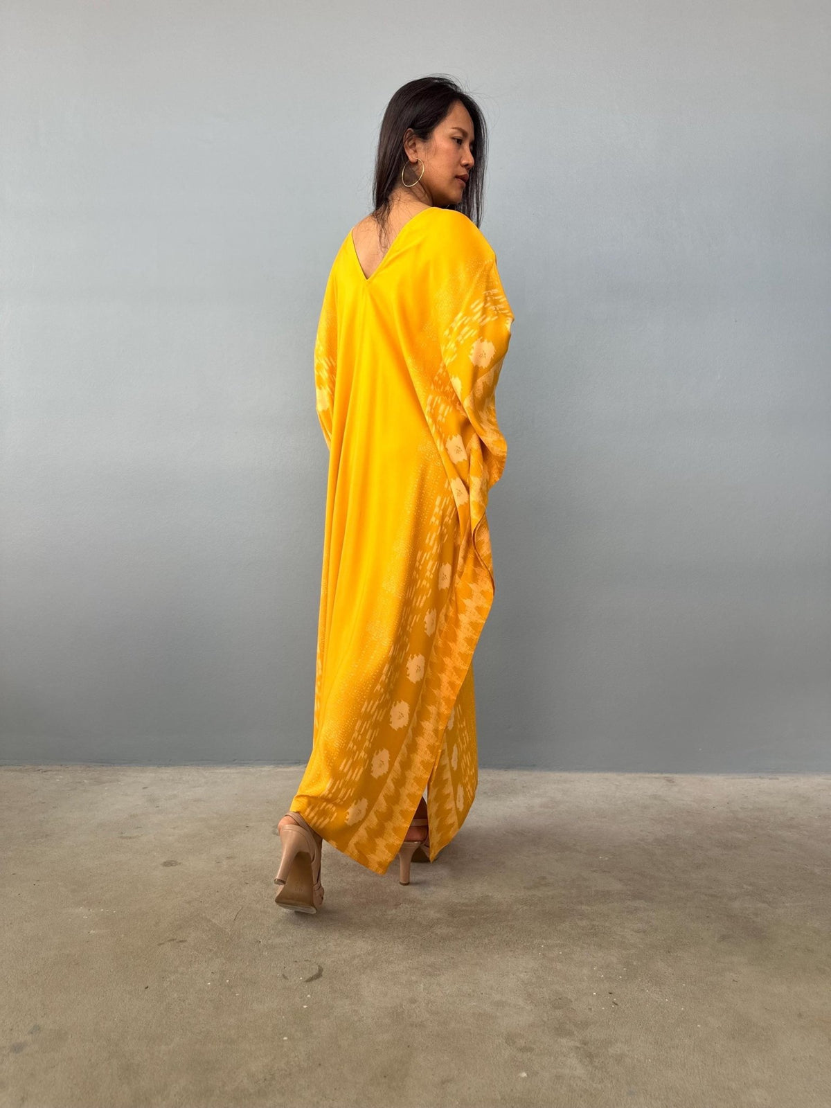 MALA handworks  Luna Kaftan in Hand Silkscreened Turmeric Yellow