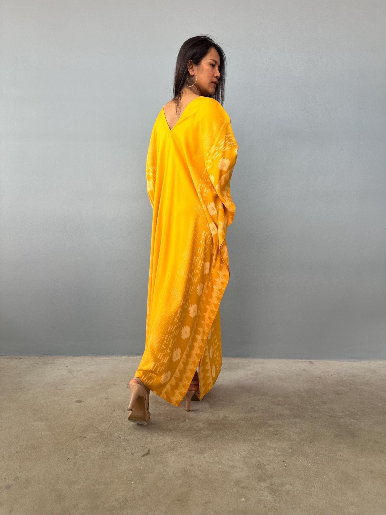 MALA handworks  Luna Kaftan in Hand Silkscreened Turmeric Yellow