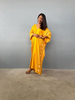 MALA handworks  Luna Kaftan in Hand Silkscreened Turmeric Yellow