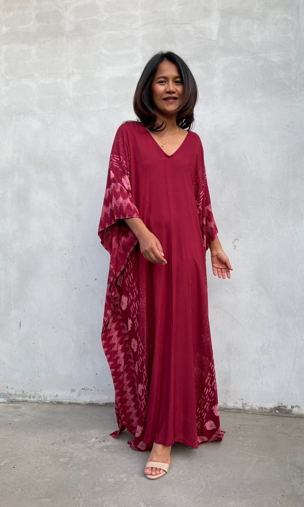 MALA handworks Luna Kaftan in Red and Pattern Silkscreen