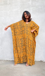 MALA handworks Luna Kaftan in Olive Green and Pattern Silkscreen