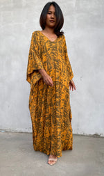 MALA handworks Luna Kaftan in Olive Green and Pattern Silkscreen