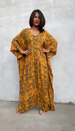 MALA handworks Luna Kaftan in Olive Green and Pattern Silkscreen