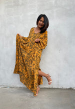 MALA handworks Luna Kaftan in Olive Green and Pattern Silkscreen
